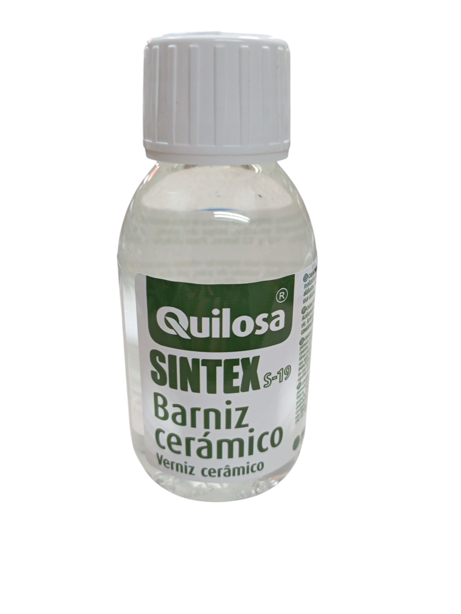 5684337a-6f9e-4adf-9fab-131844ceb8b5 Verniz Cerâmico Sintex S-19 Quilosa 125ml transparente de alto brilho.
